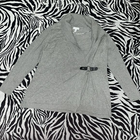 Charter club grey long sleeved faux leather buckle cardigan size 1x - Picture 1 of 10